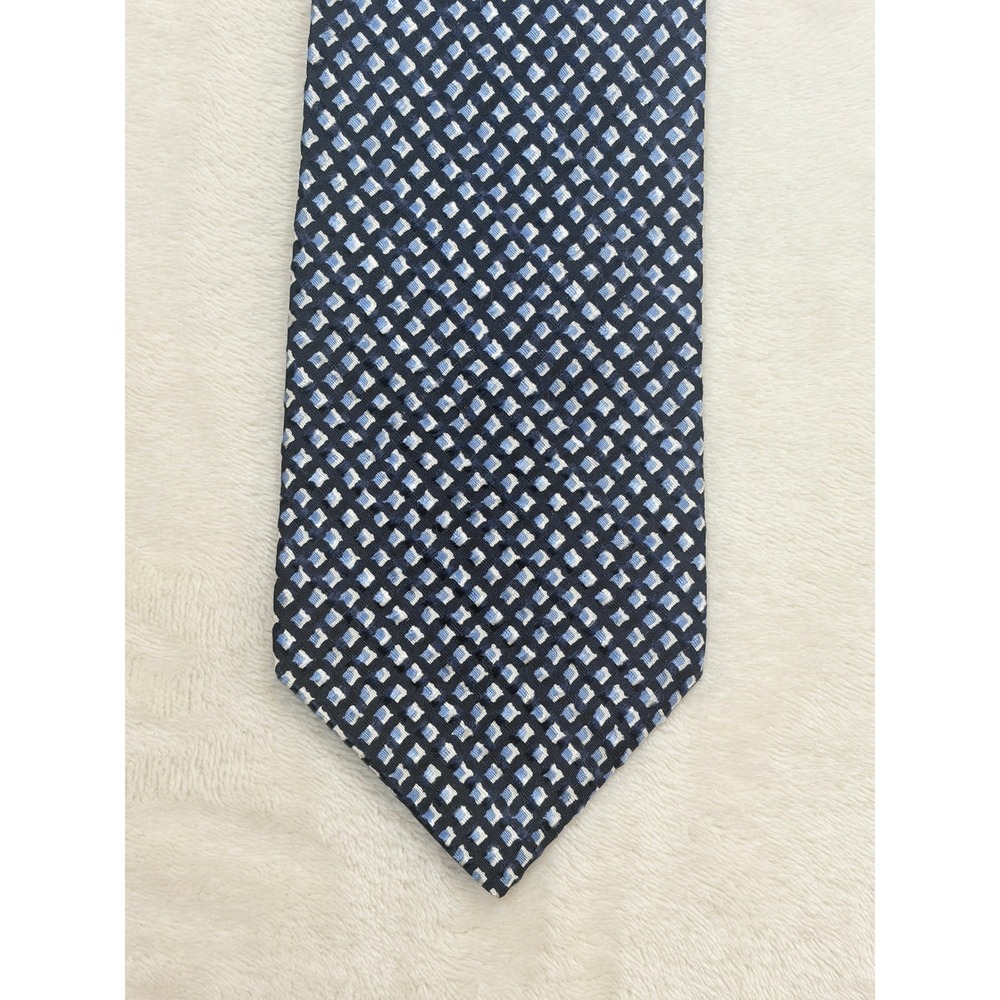Structure Blue Geometric Diamond Silk Necktie Mens OS Excellent